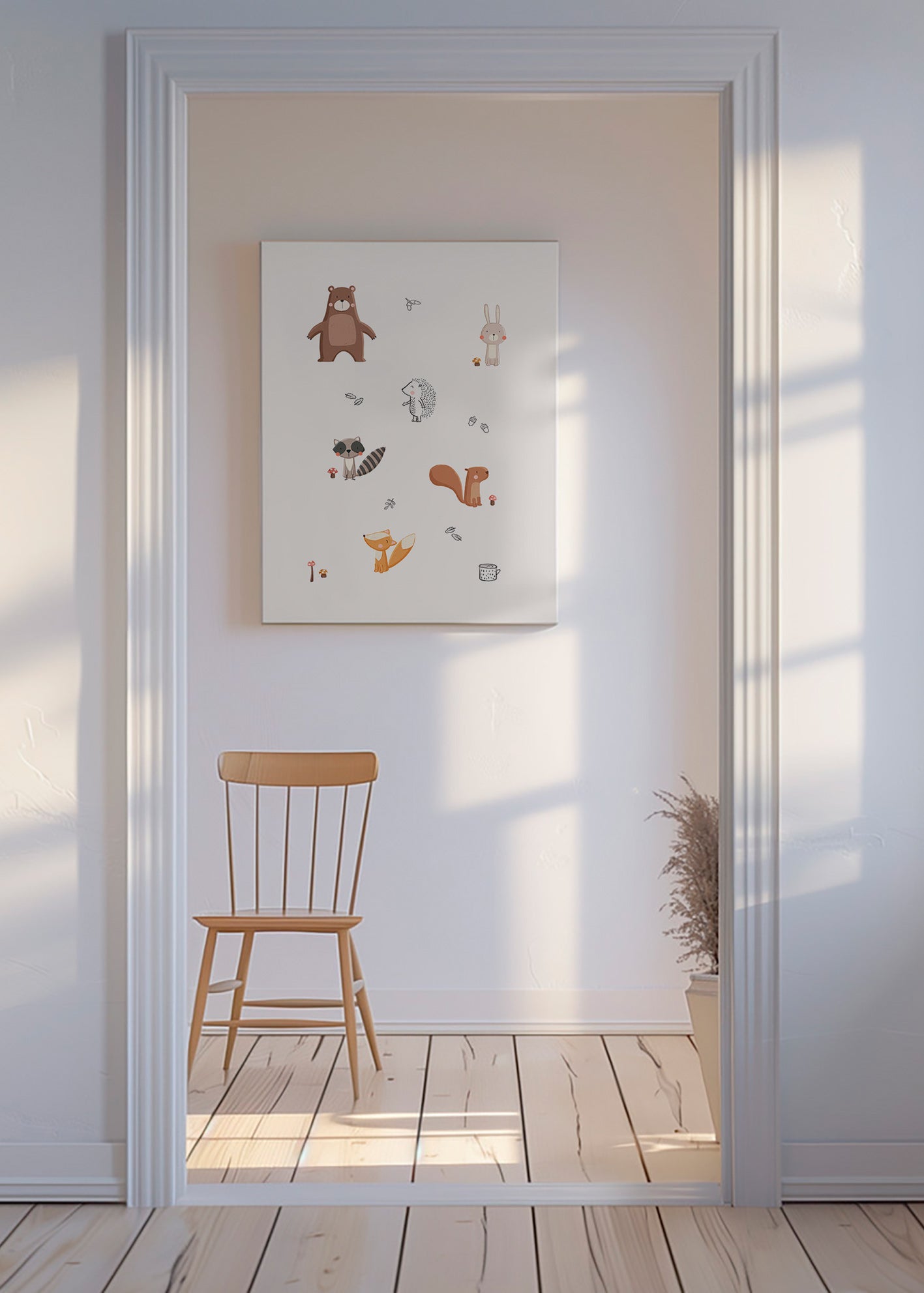Barnposter skogsvänner i mjuka pastelltoner