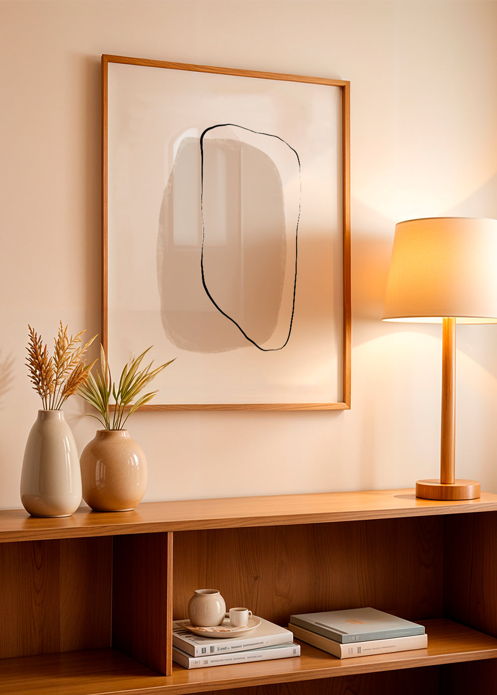 Minimalistisk beige linjekonst