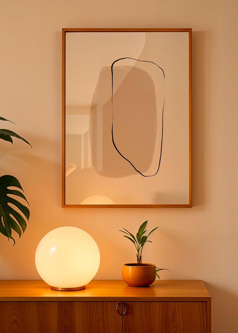 Minimalistisk beige linjekonst