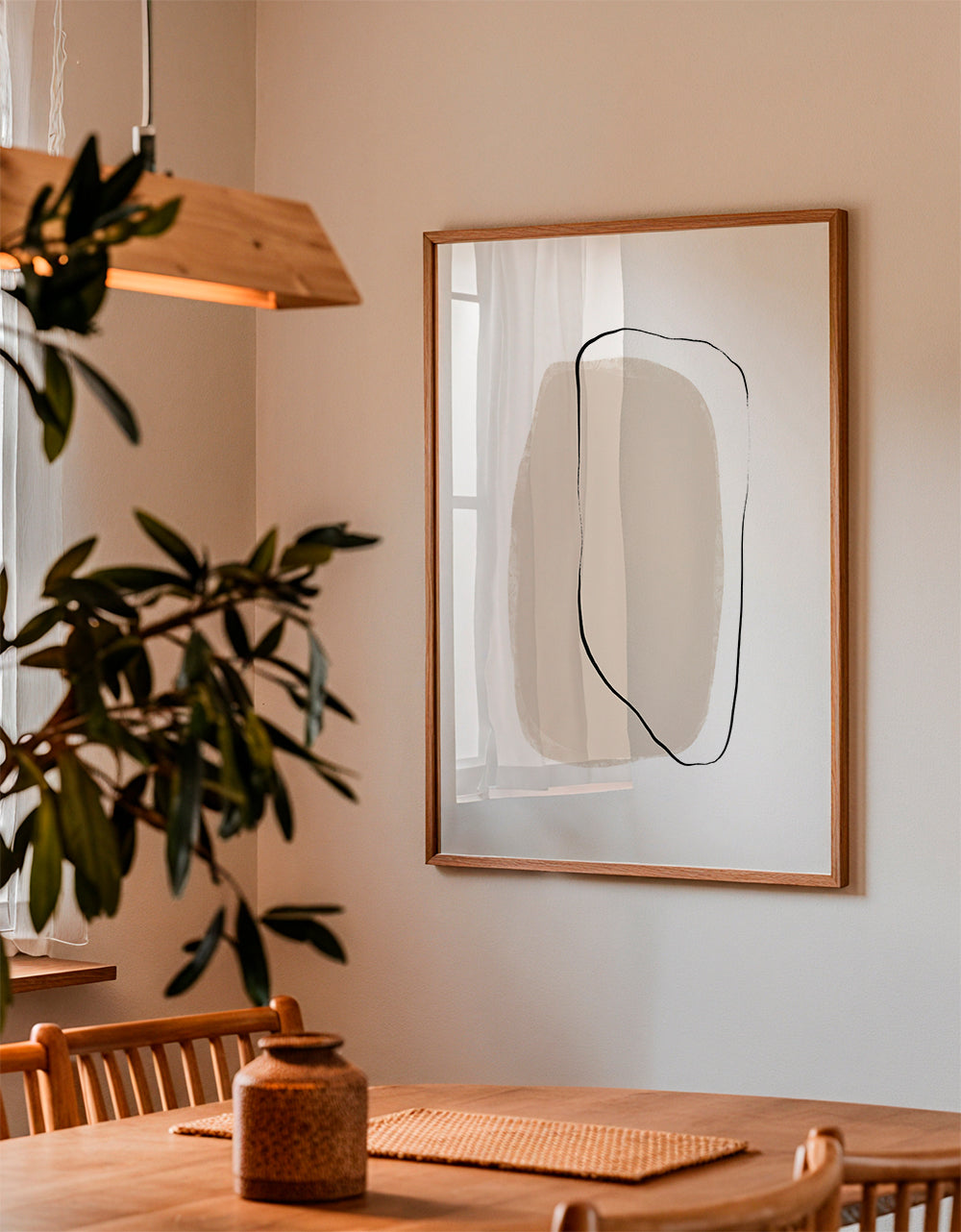 Minimalistisk beige linjekonst