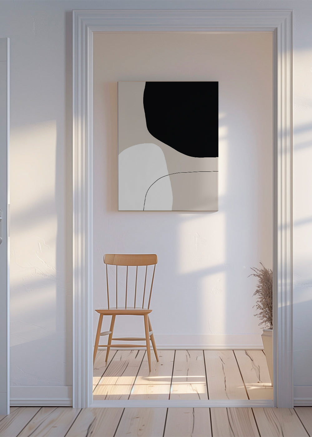 Minimalistisk design med organiska svarta och beige former