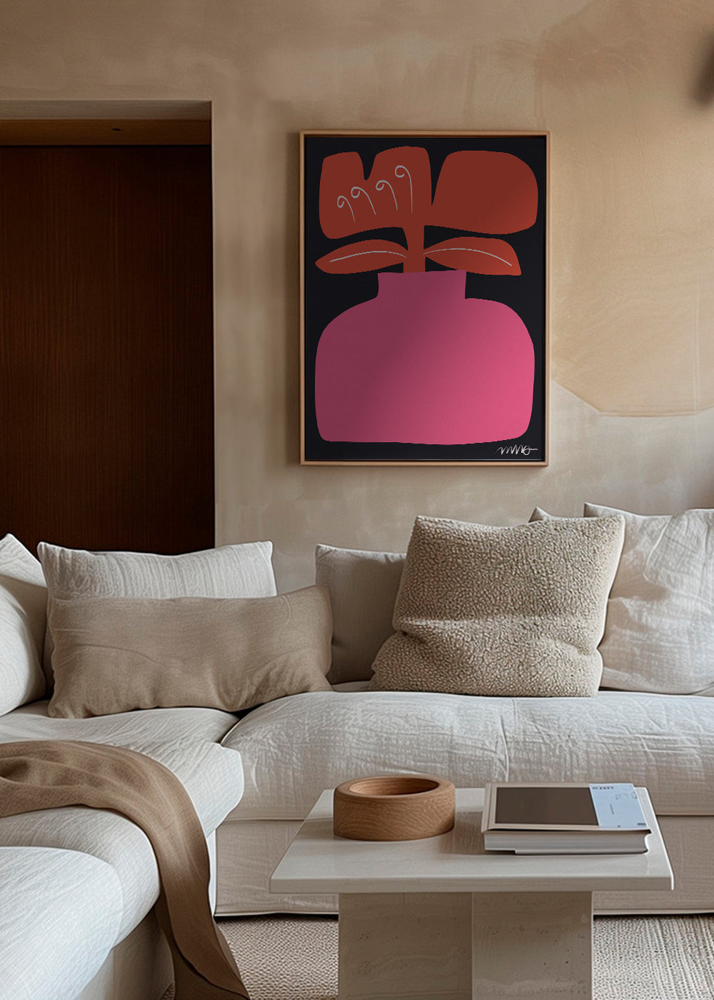 Botanisk poster rosa stiliserad blomma