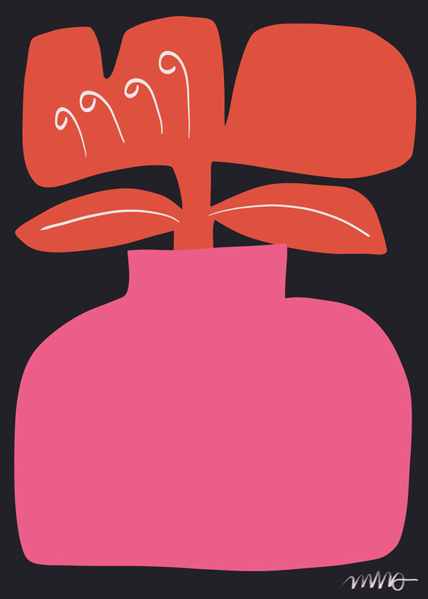 Botanisk poster rosa stiliserad blomma