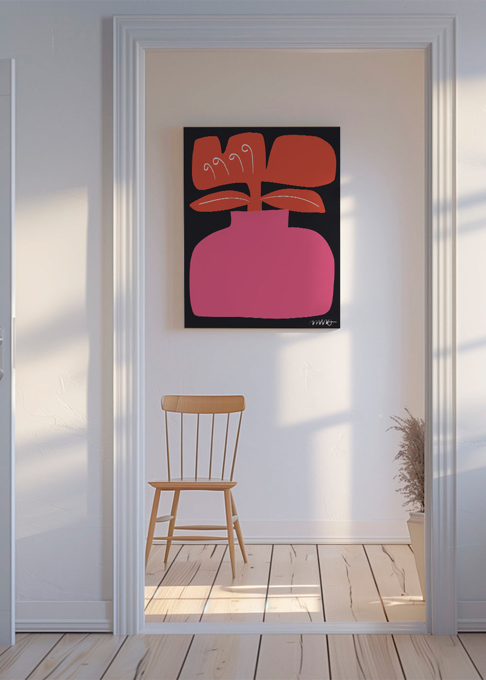 Botanisk poster rosa stiliserad blomma