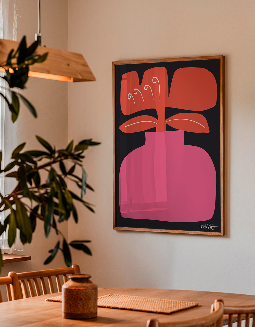 Botanisk poster rosa stiliserad blomma