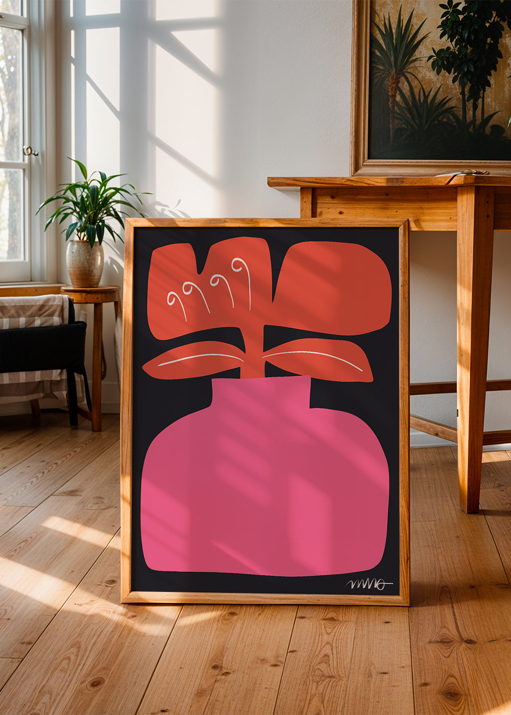 Botanisk poster rosa stiliserad blomma
