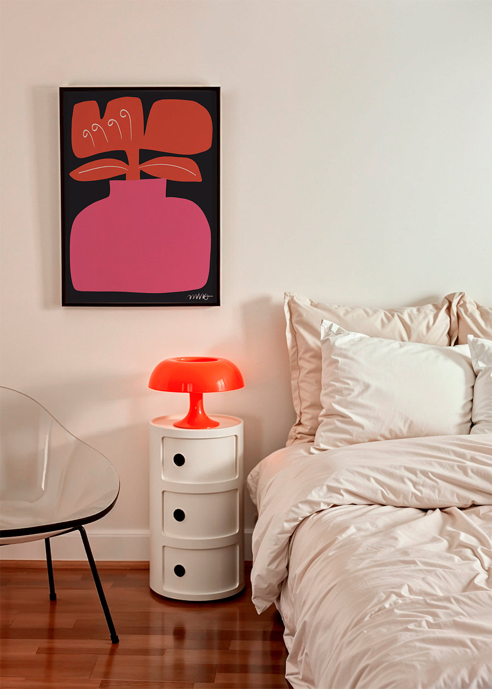 Botanisk poster rosa stiliserad blomma