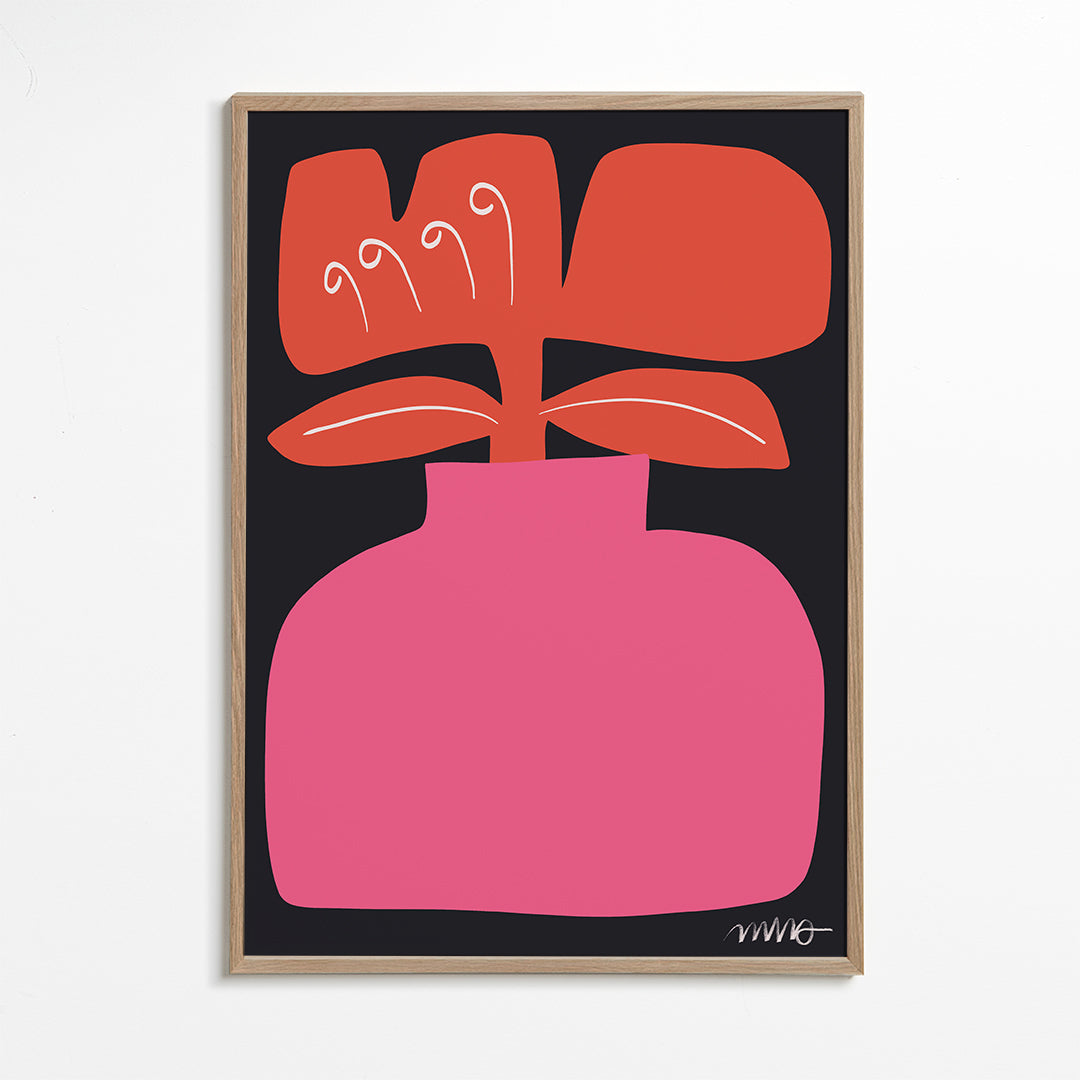 Botanisk poster rosa stiliserad blomma