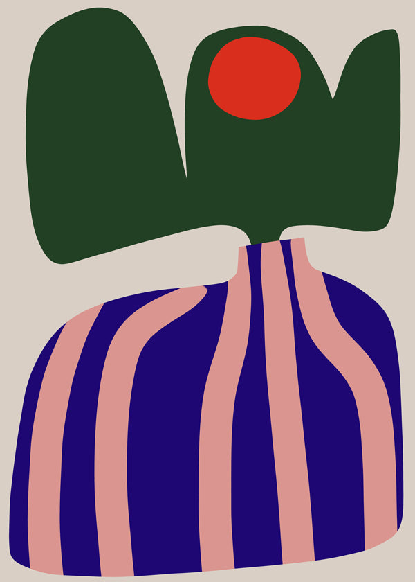 Botanisk poster med organiska rosa och blå former