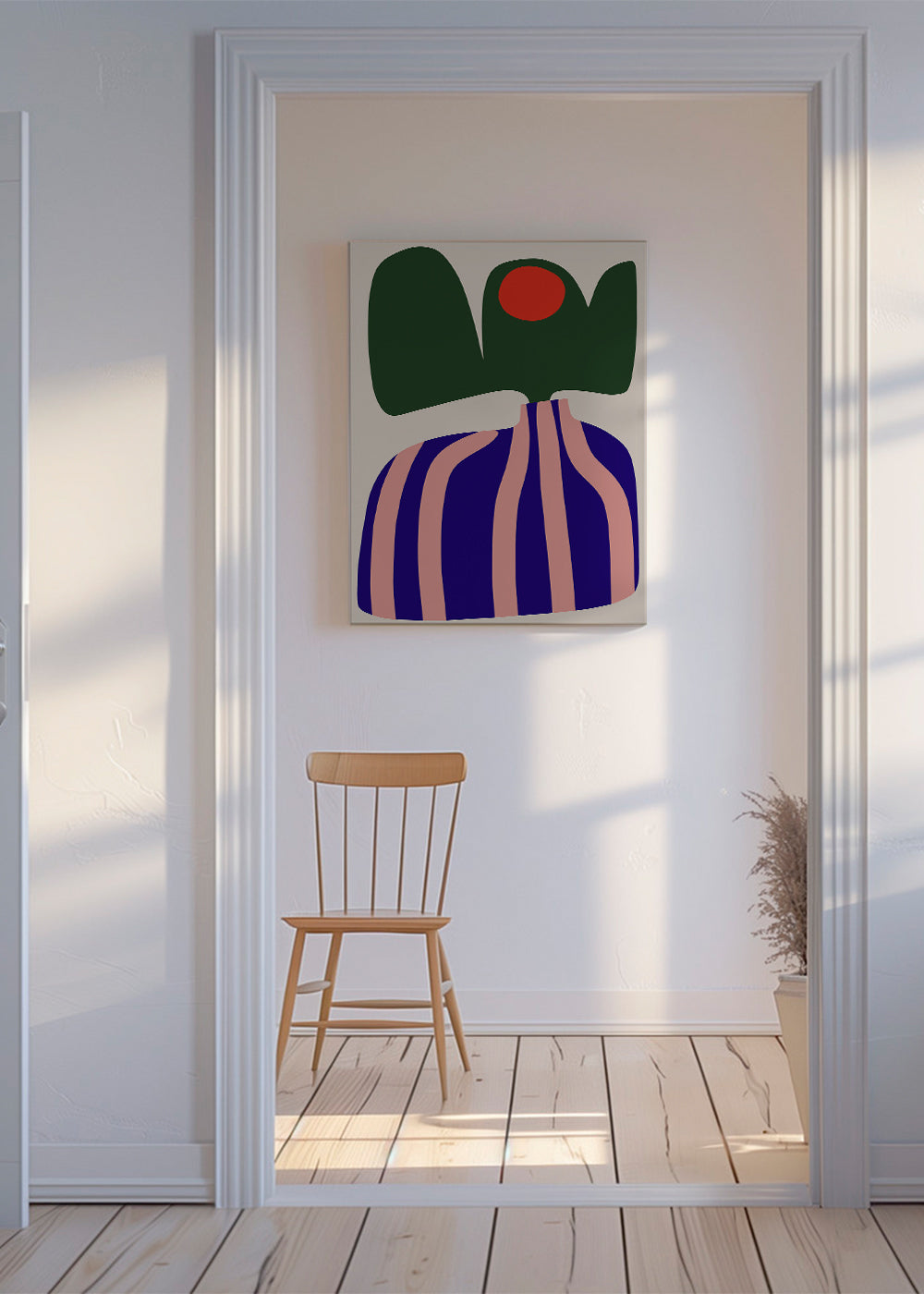 Botanisk poster med organiska rosa och blå former