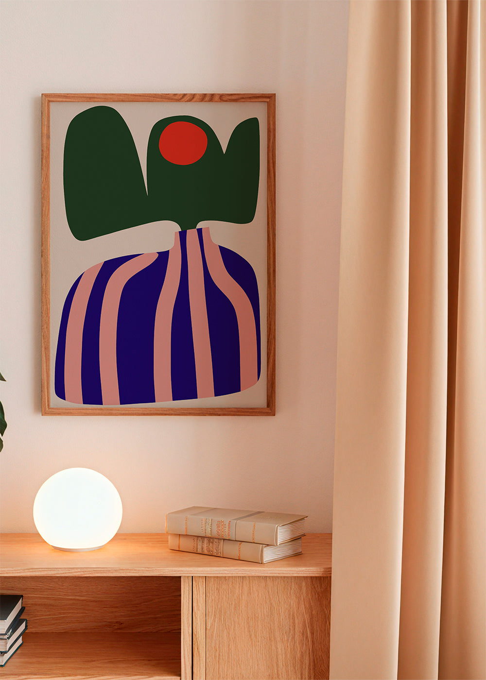Botanisk poster med organiska rosa och blå former