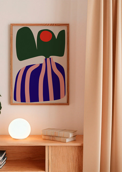 Botanisk poster med organiska rosa och blå former