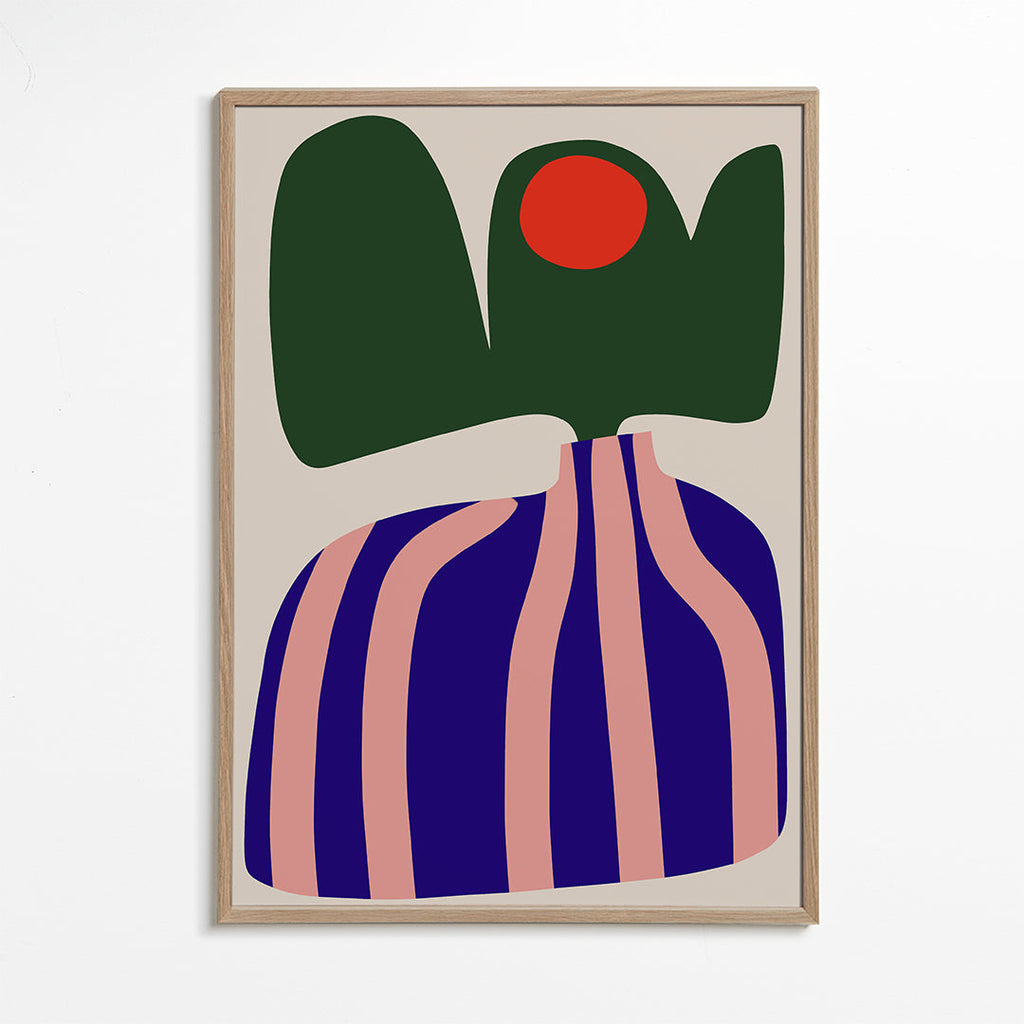 Botanisk poster med organiska rosa och blå former