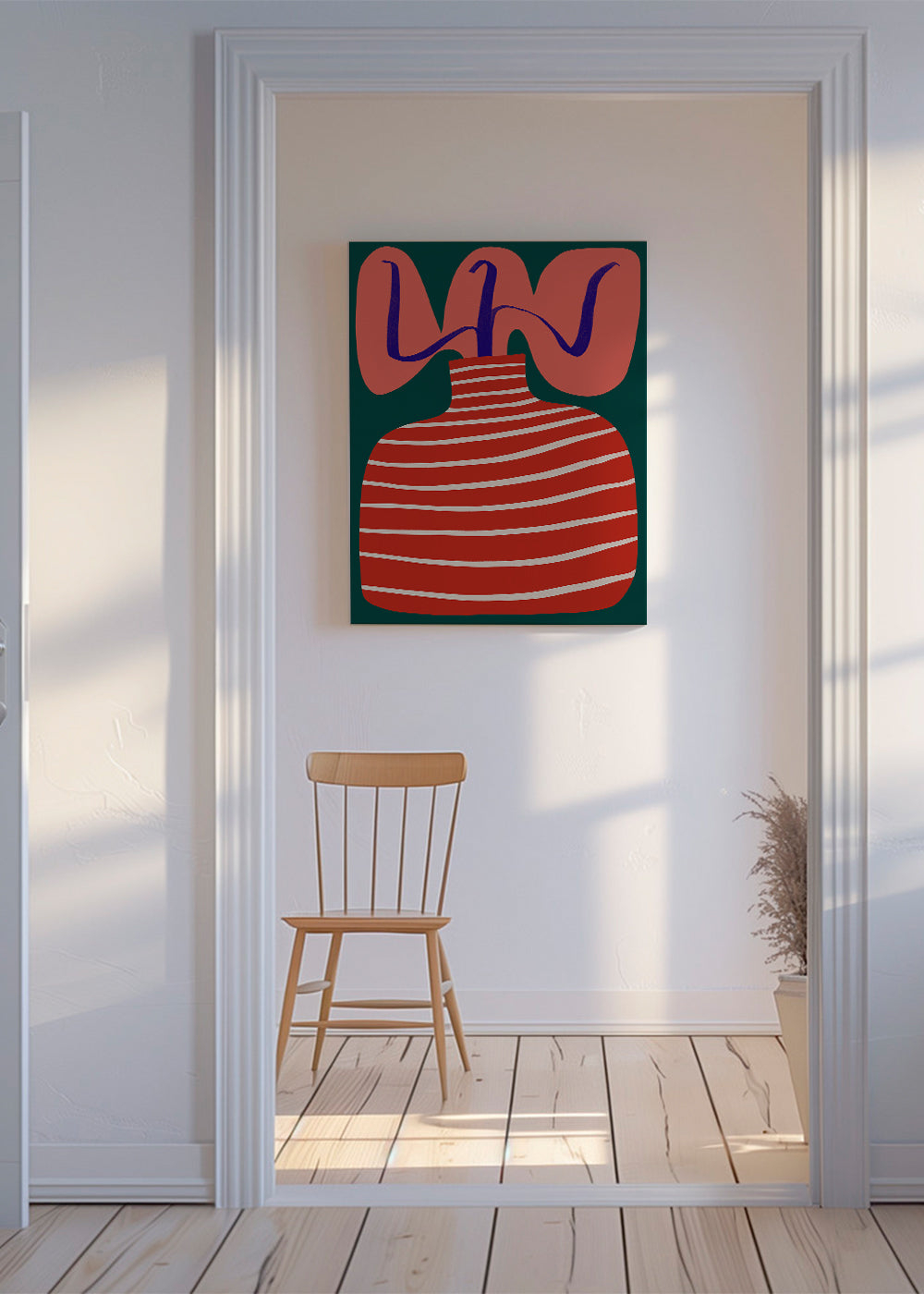 Botanisk poster med randig röd vas