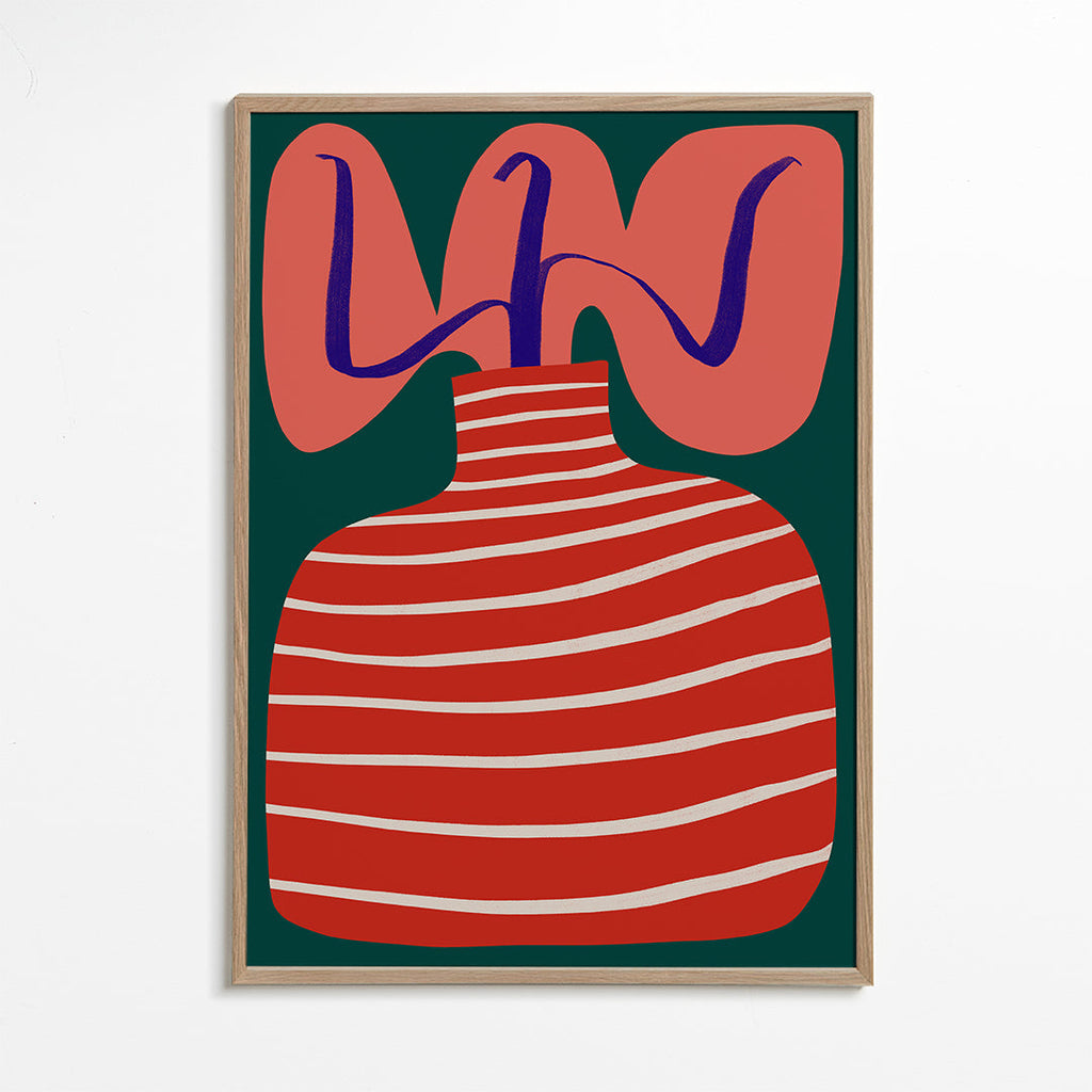 Botanisk poster med randig röd vas
