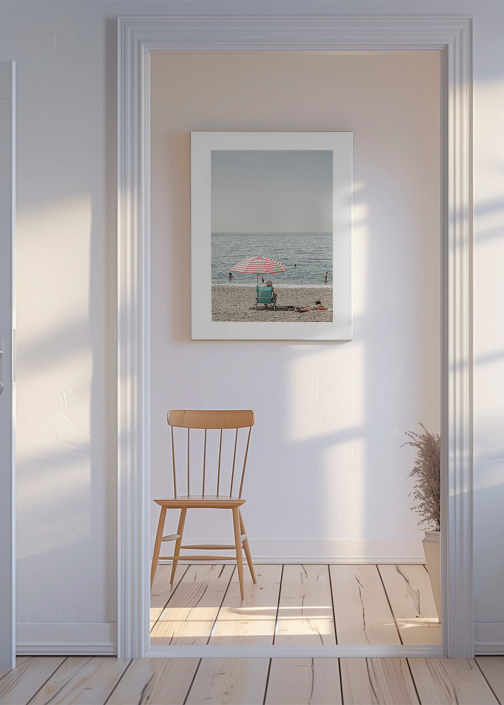 Landskapskonst: parasoll vid stranden