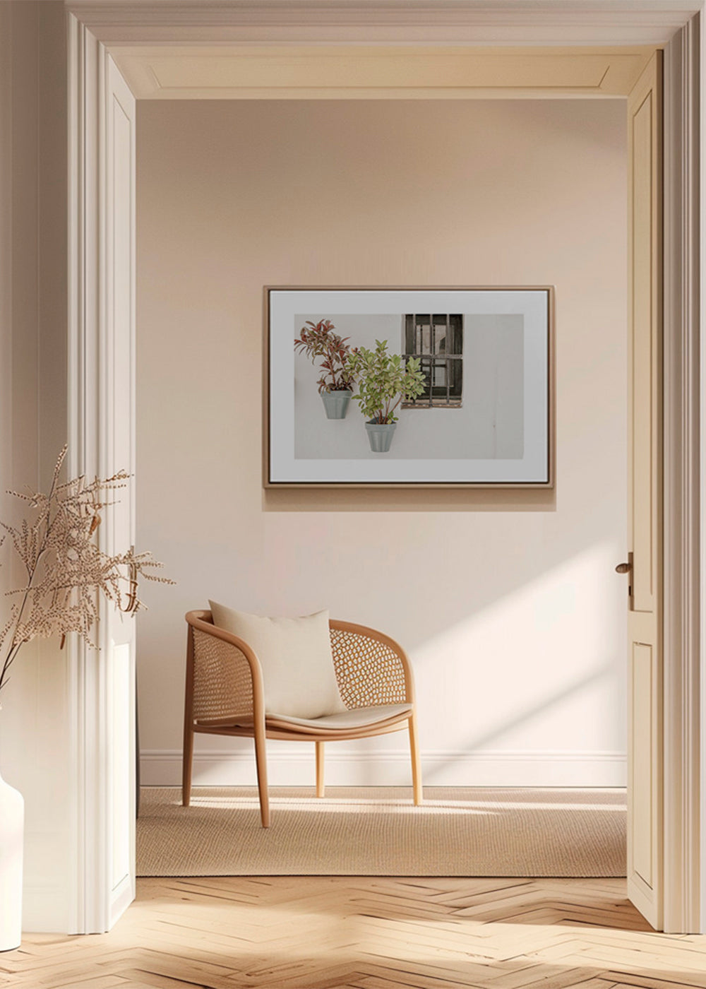 Botanisk poster: krukväxter vid fönstret