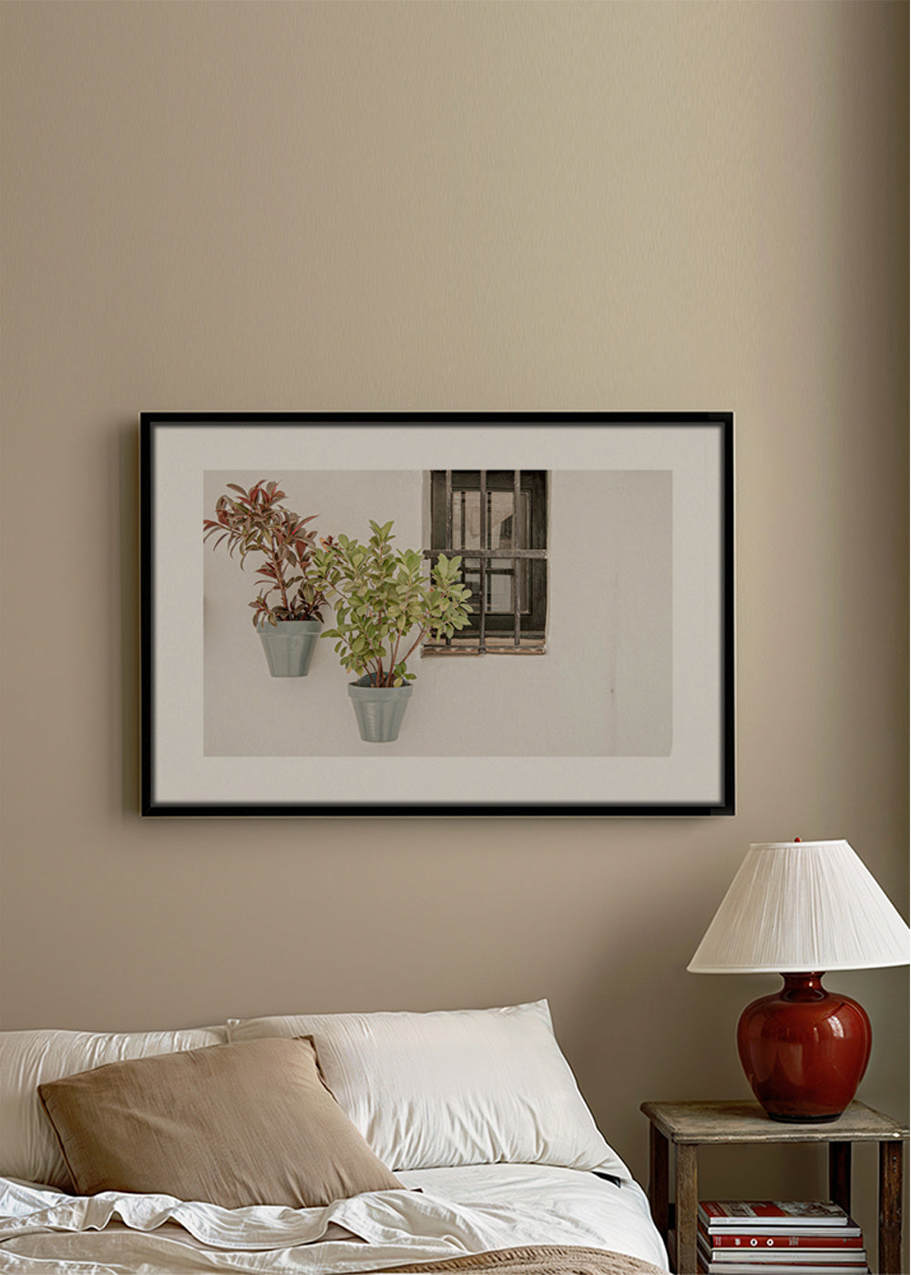 Botanisk poster: krukväxter vid fönstret