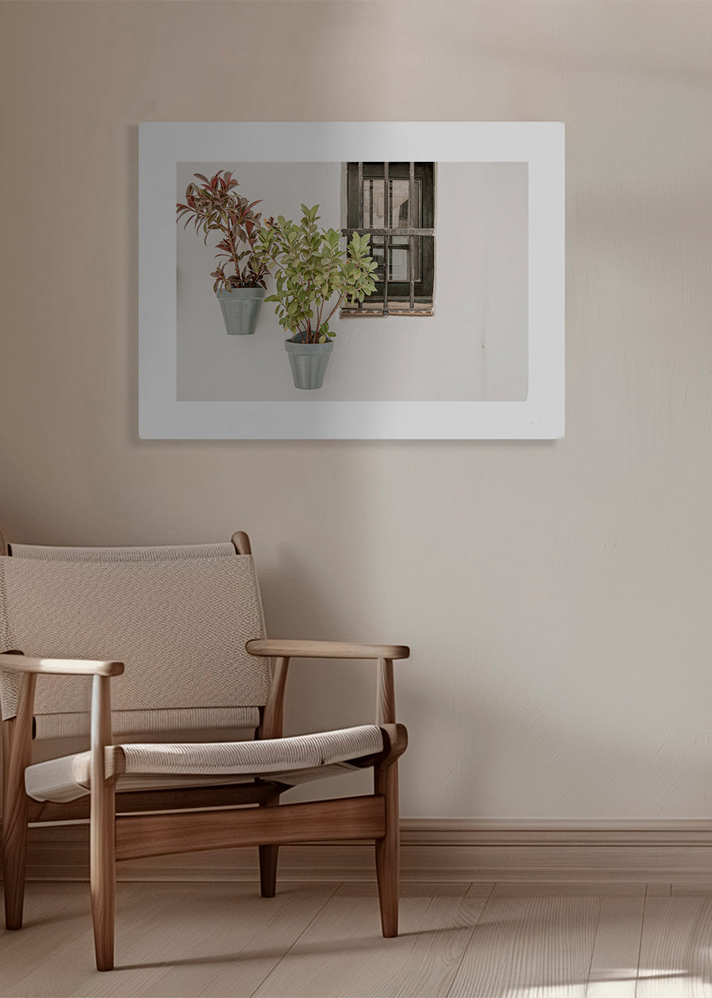 Botanisk poster: krukväxter vid fönstret