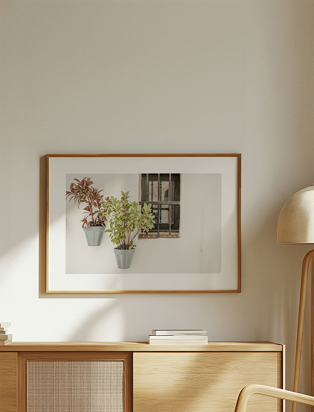 Botanisk poster: krukväxter vid fönstret