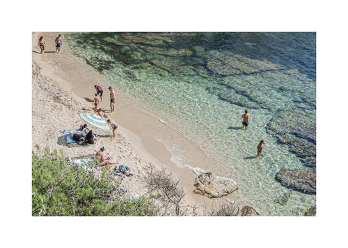 Landskapstryck: kuststrand sedd uppifrån