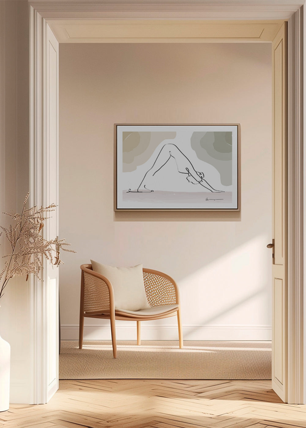Avslappnat design: nedåtvänd hund i ett streck