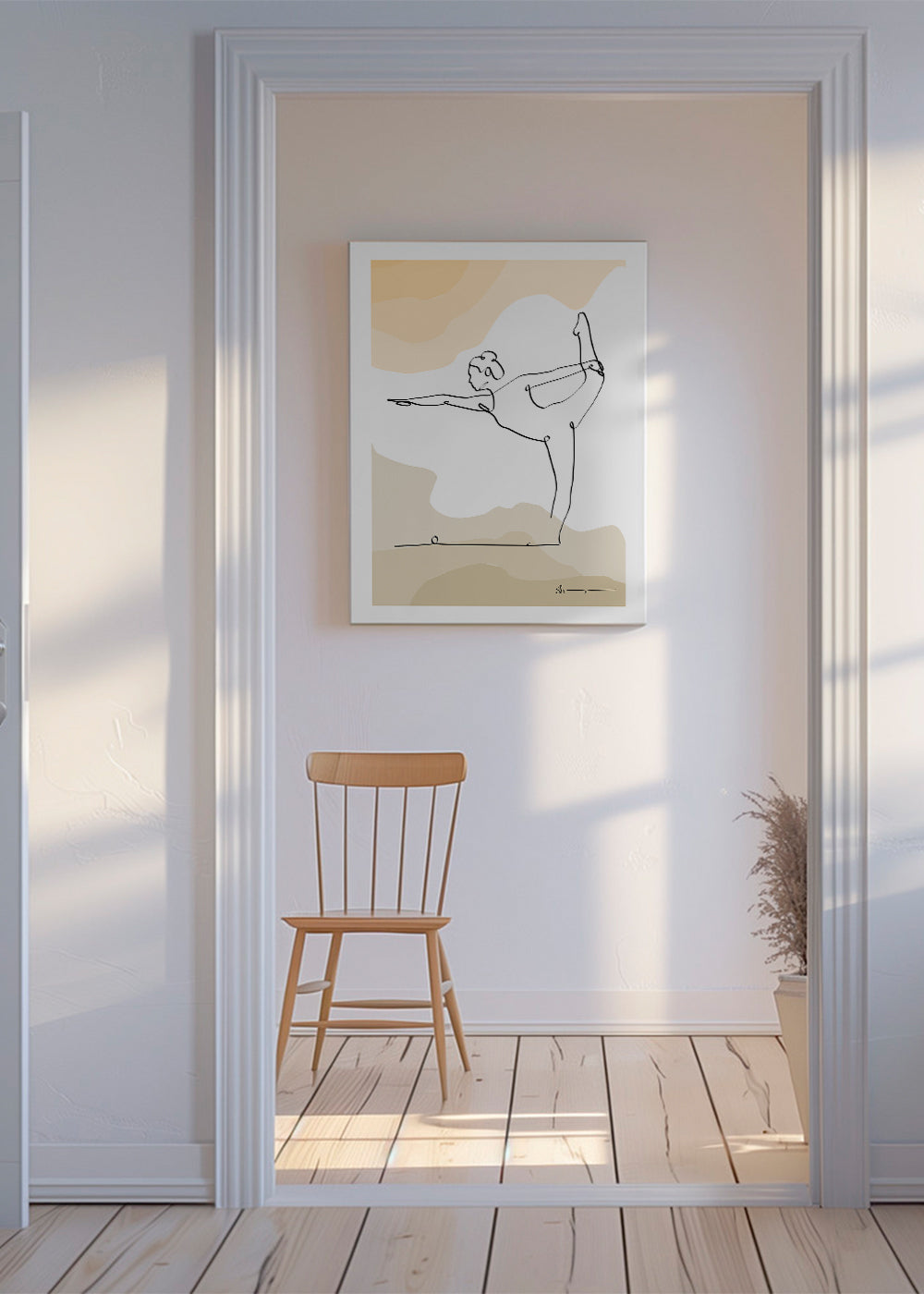 Avslappnande design: yogaposition i ett streck