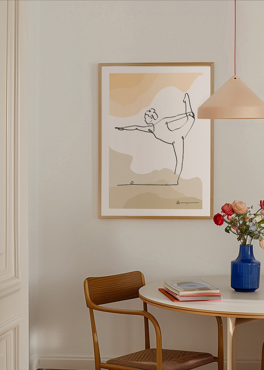 Avslappnande design: yogaposition i ett streck