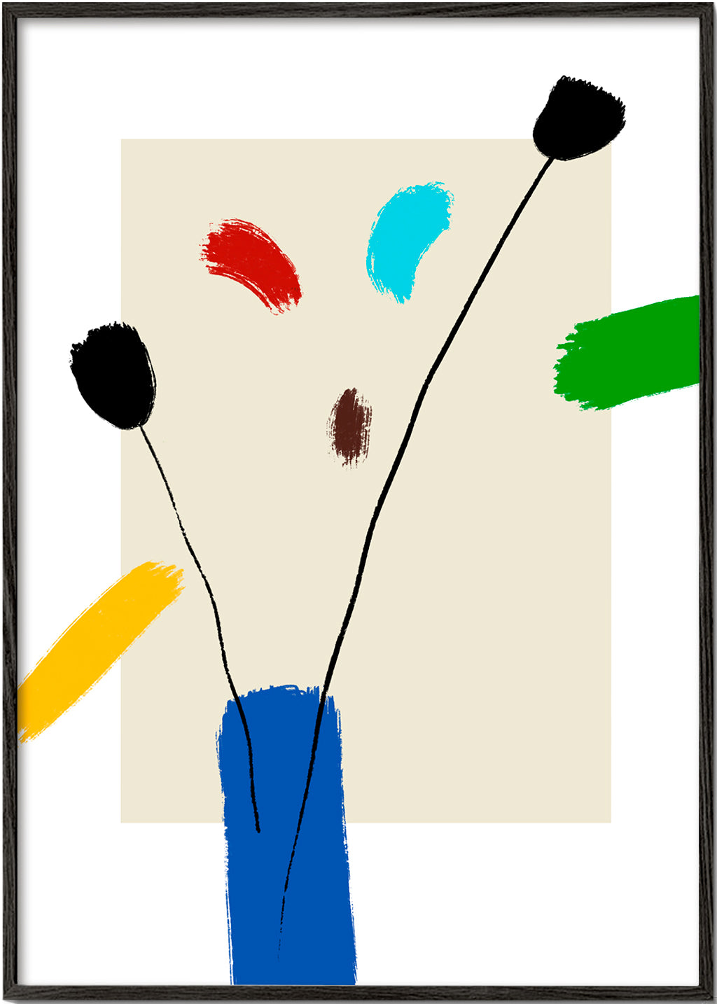 Botanisk poster: Glada blommor i blå vas