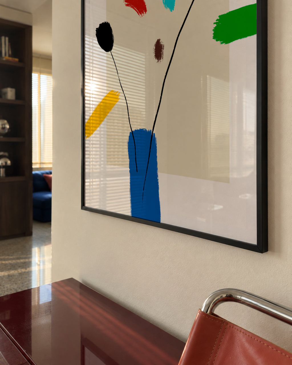 Happy Flowers - Framed poster in an interior
