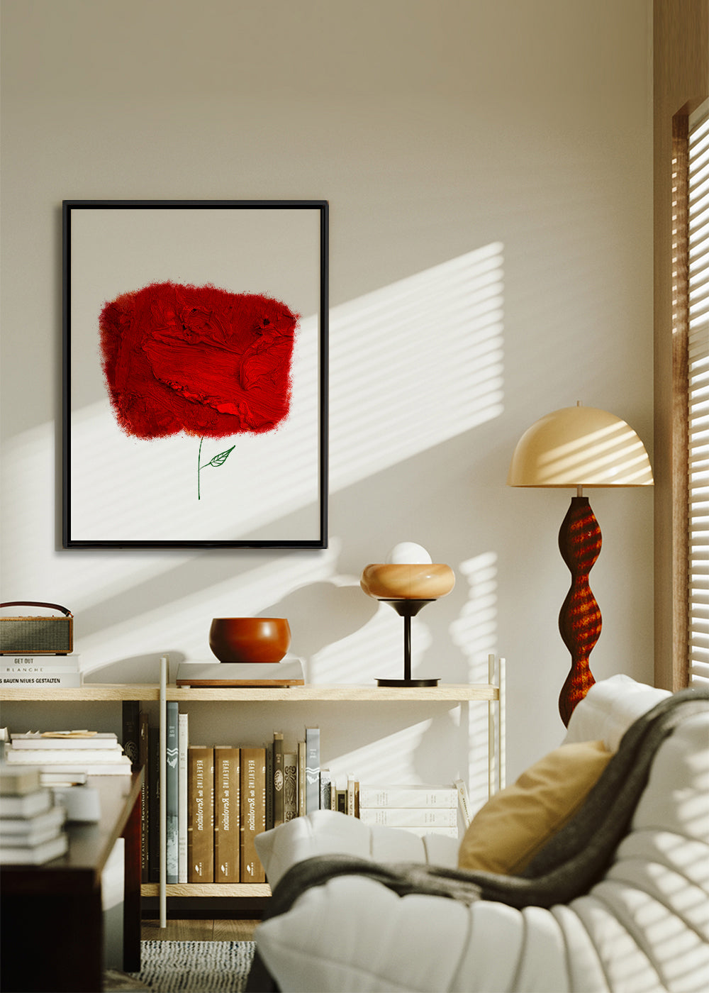 Botanisk poster med röd texturblomma