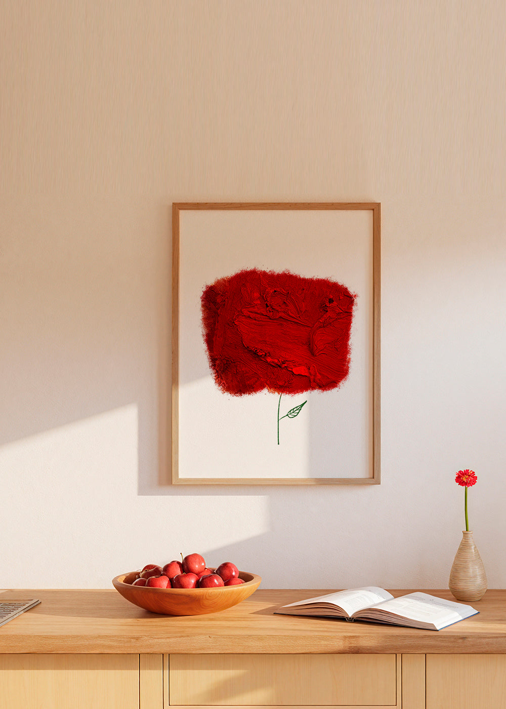 Botanisk poster med röd texturblomma