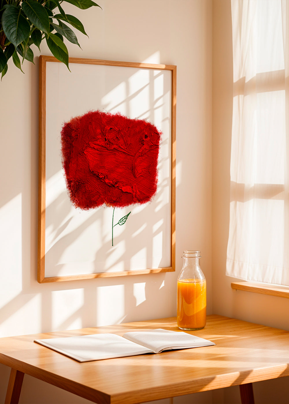 Botanisk poster med röd texturblomma