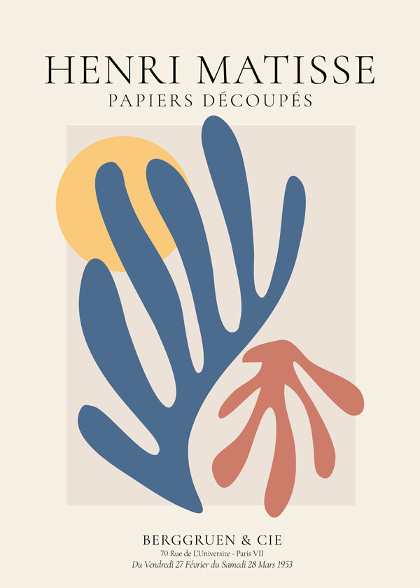 Botanisk print Matisse: utskurna blå och korall