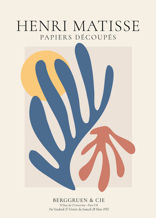 Botanisk print Matisse: utskurna blå och korall