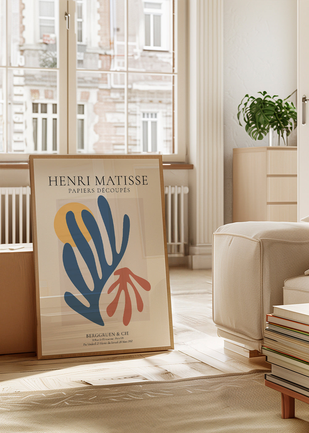 Botanisk print Matisse: utskurna blå och korall