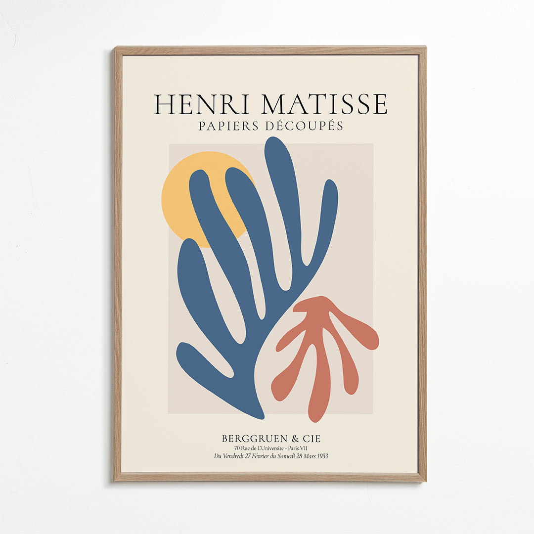 Botanisk print Matisse: utskurna blå och korall