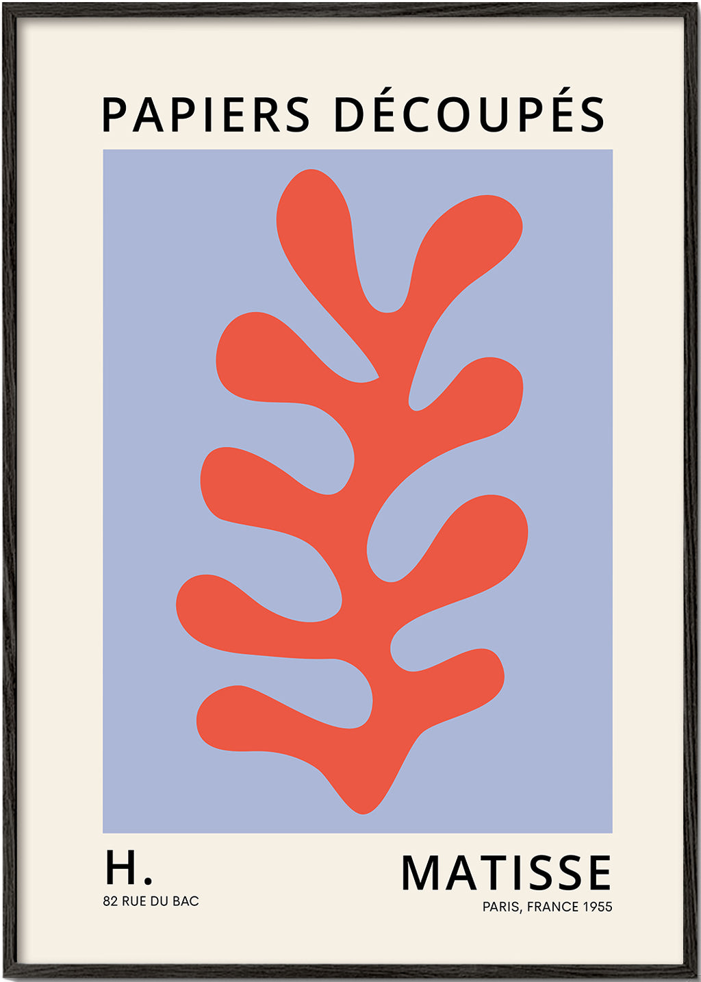 Botanisk plansch Matisse-stil: rött blad mot blå bakgrund