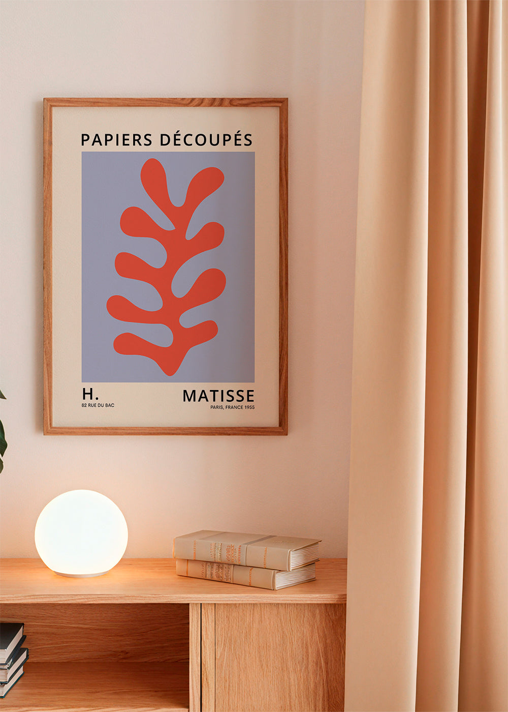 Botanisk plansch Matisse-stil: rött blad mot blå bakgrund