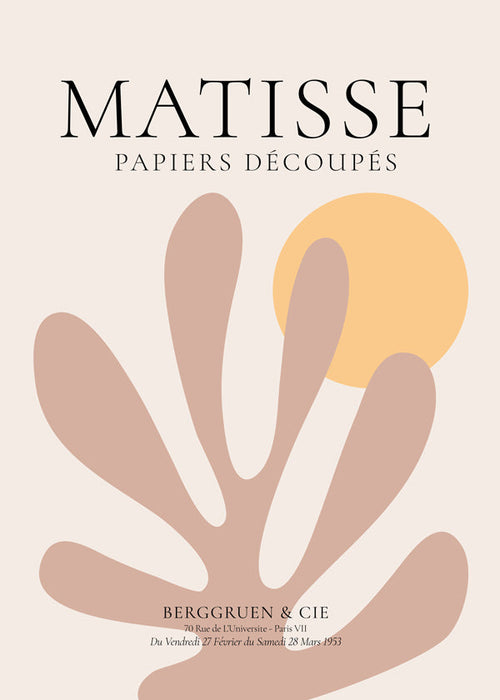 Botanisk poster med organiska former och gul sol