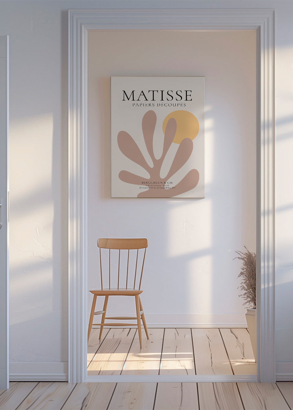 Botanisk poster med organiska former och gul sol