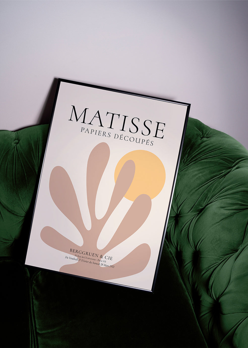 Botanisk poster med organiska former och gul sol