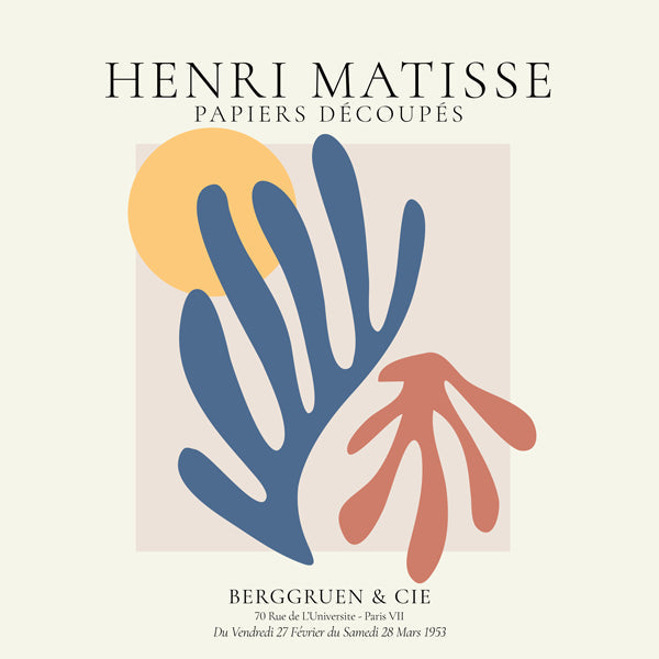 Matisse cutouts-illustration blå och korall