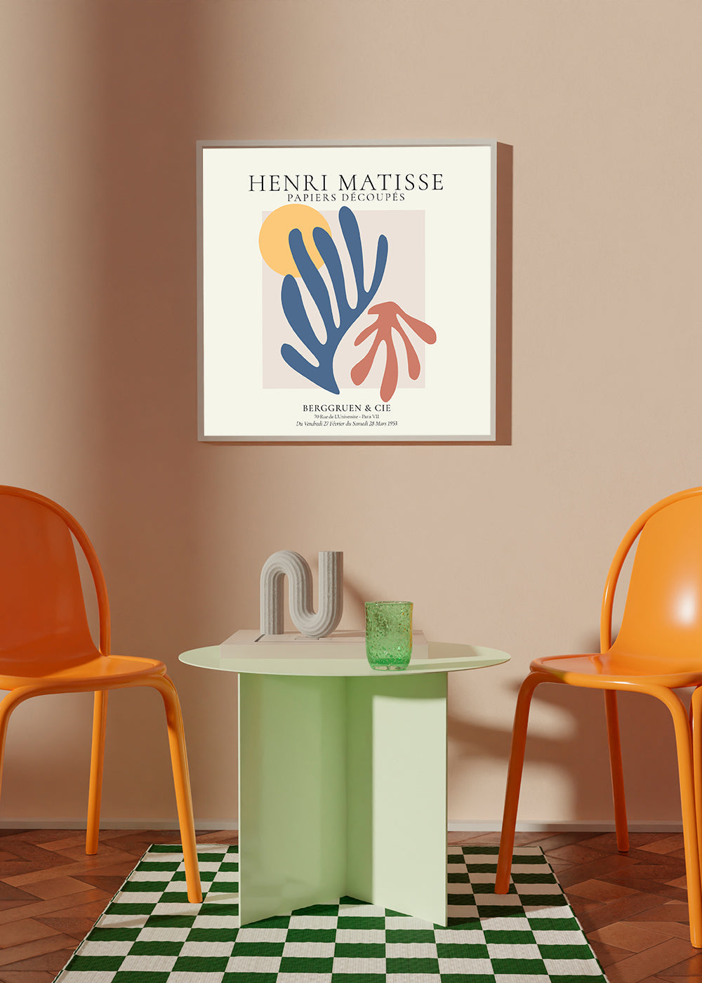 Matisse cutouts-illustration blå och korall
