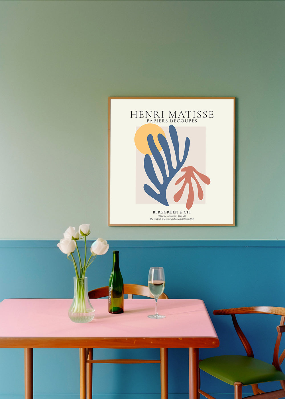 Matisse cutouts-illustration blå och korall