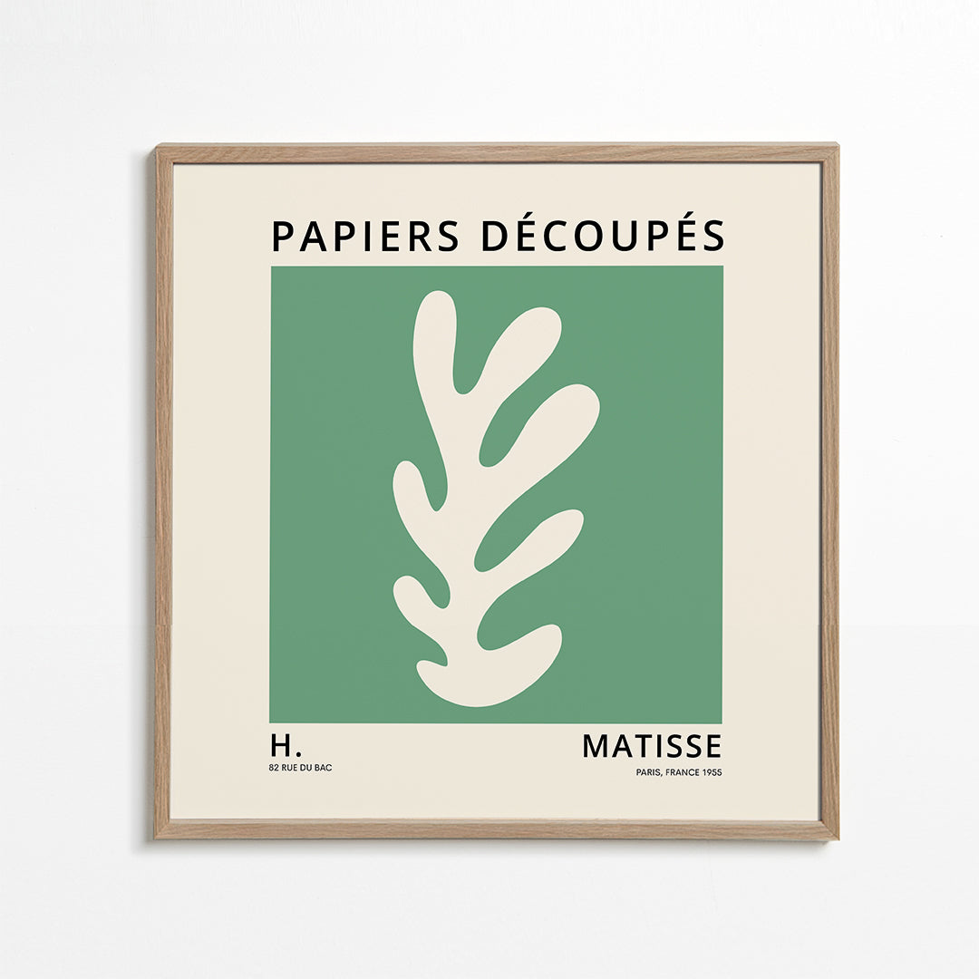 Botanisk poster: grönt utskuret blad i Matisse-stil