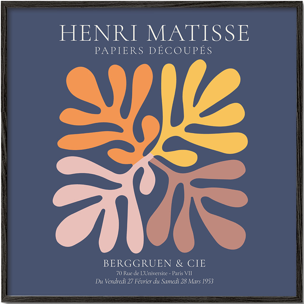 Botanisk poster utskurna blad på mörkblått