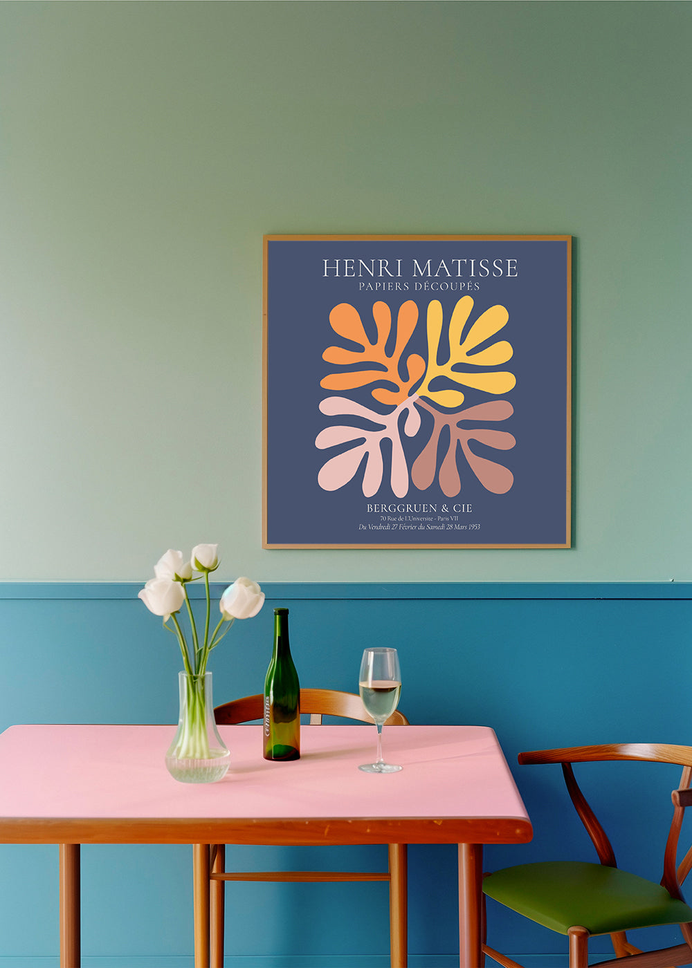 Botanisk poster utskurna blad på mörkblått