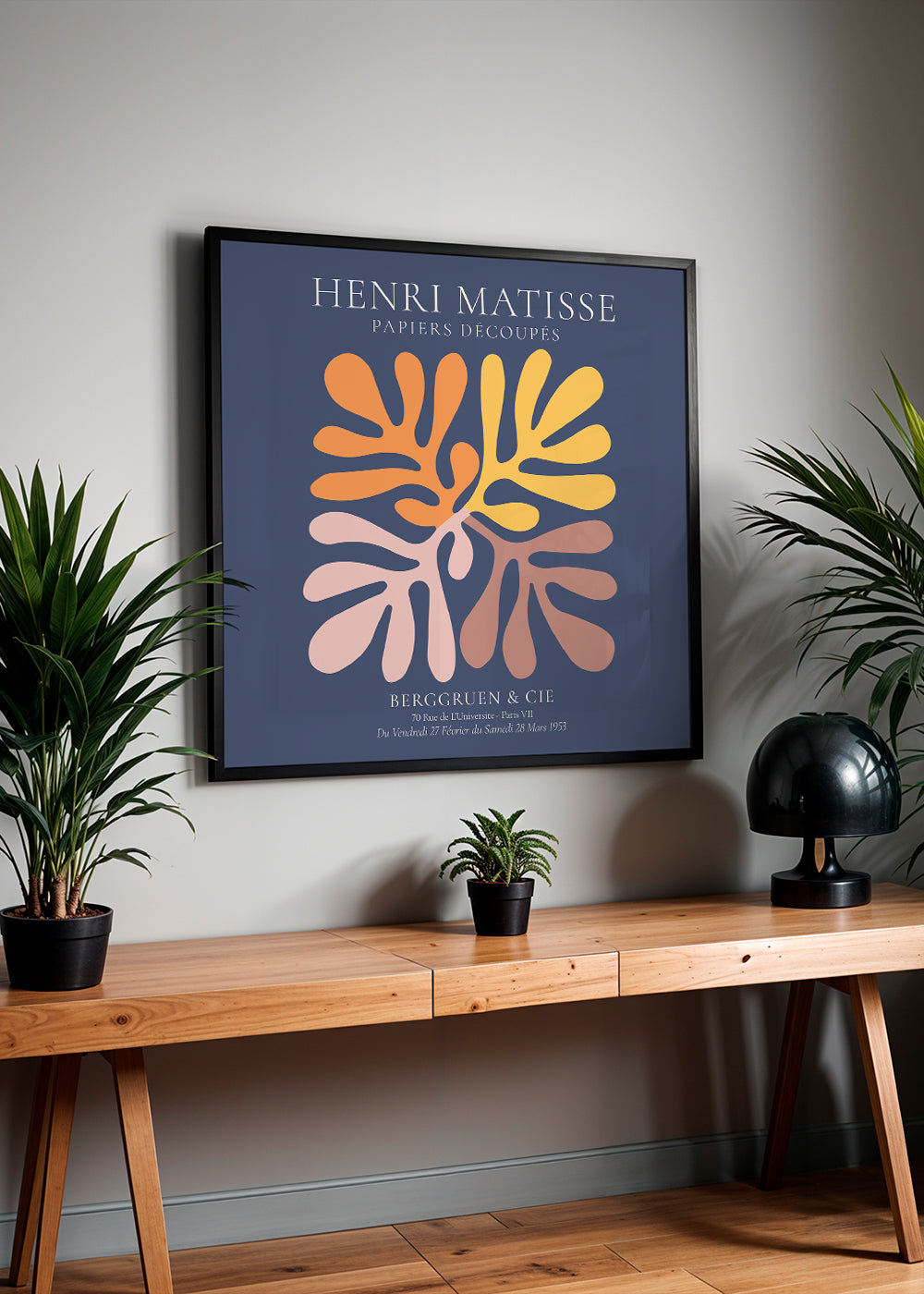 Botanisk poster utskurna blad på mörkblått