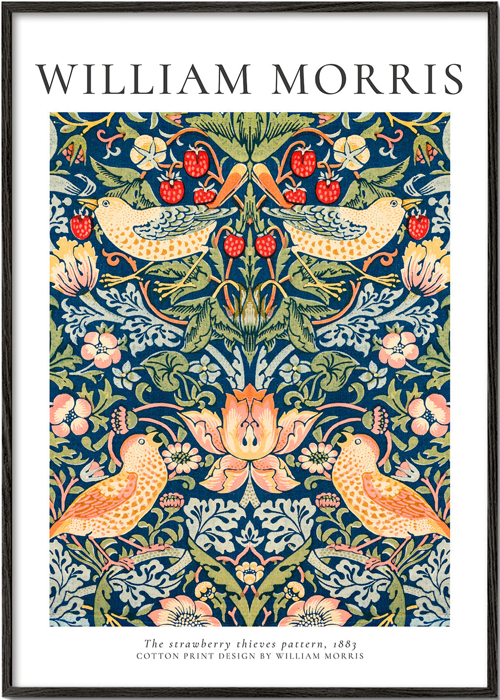 Botanisk tryck William Morris fåglar och jordgubbar